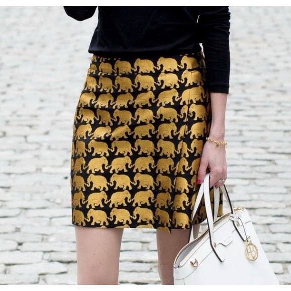J.Crew Gold Elephant Jacquard Mini Skirt Women's Size 00 Elephant Parade - Picture 1 of 8